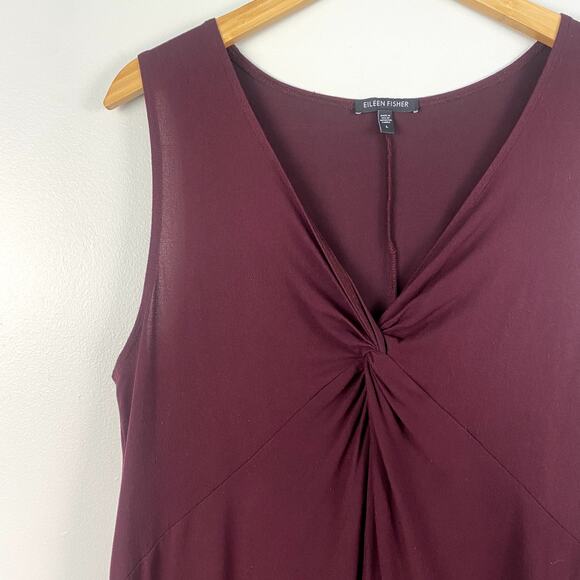 Eileen Fisher Jersey Knit Twist Front Sleeveless Dress Wine Red Large - Picture 2 of 7